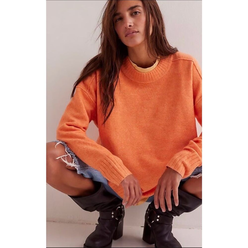✨Free People Phoebe Pullover Orange Sz Small Sweater✨